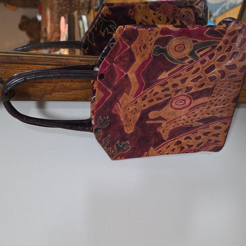 Vtg Unlined Tooled And Dyed Leatherold Vintage Tote India Authentic HANDMADE - Picture 6 of 16